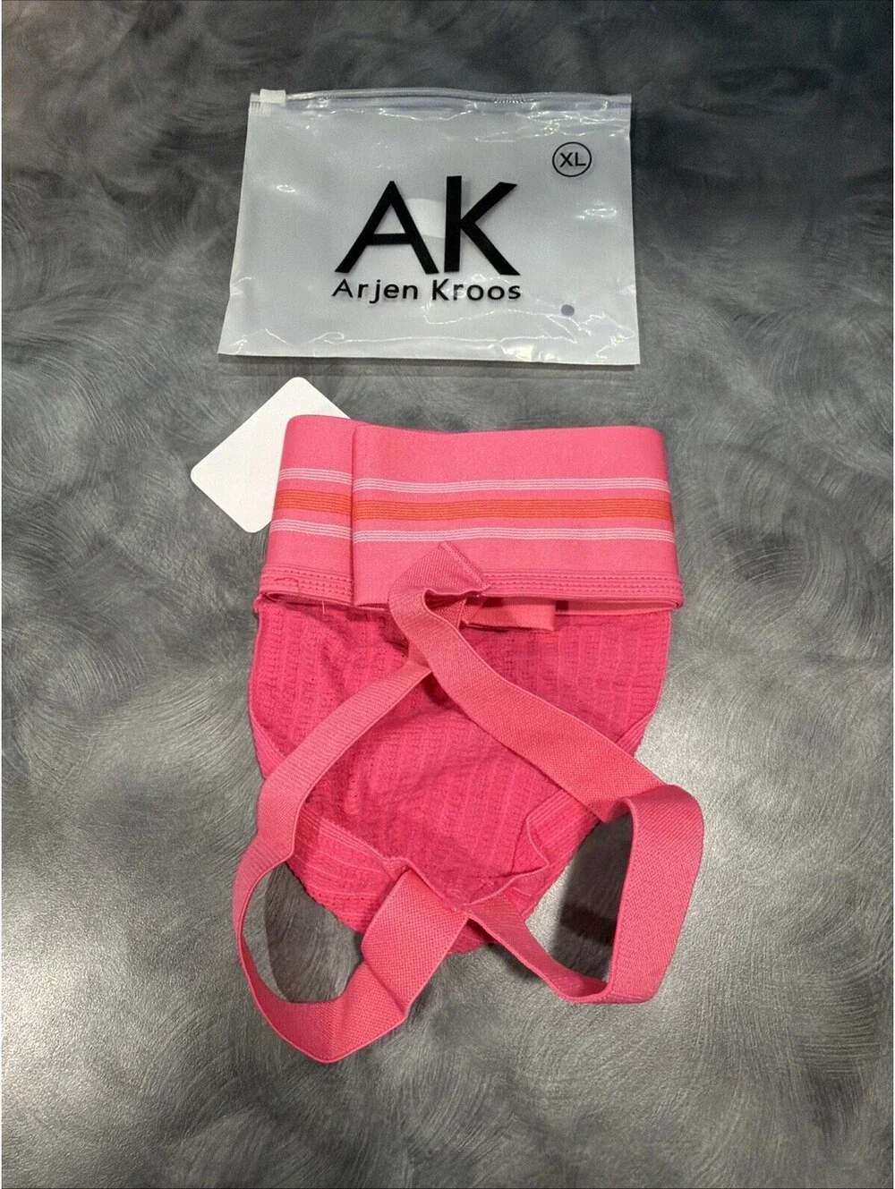 Arjen Kroos Men Pink Gym Underwear Jockstrap Ribbed Pouch Striped Elastic BandXL